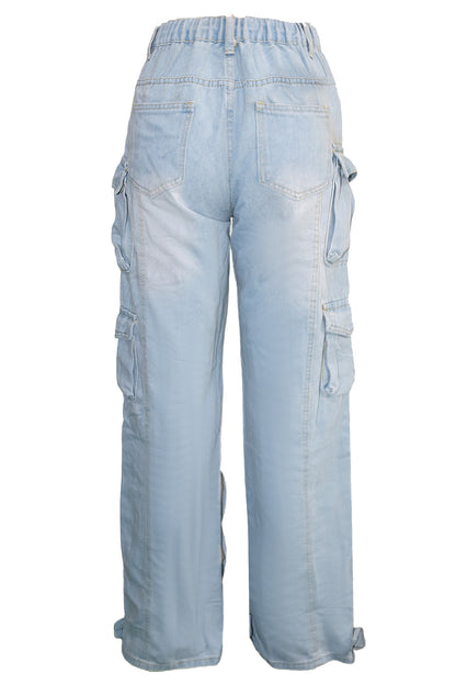 Distressed Cargo Jeans with Multi Pockets