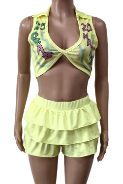Stretch Ruffled Shorts 2pc Set