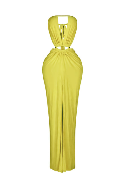 Cutout Ruched High Slit Maxi Dress
