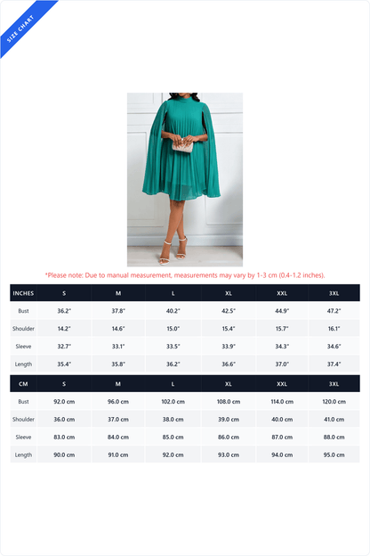 Pleated Cape Sleeve A Line Midi Dress
