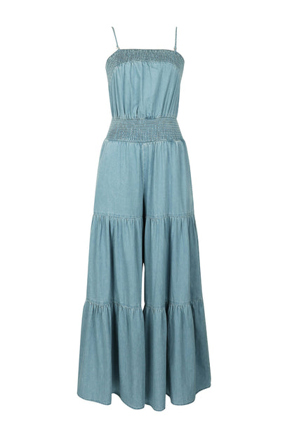 Denim Sleeveless Wide-Leg Jumpsuit