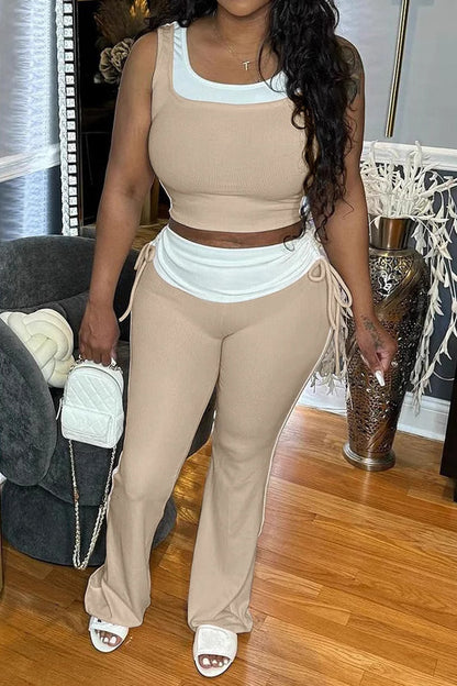 Colorblock Sleeveless Top and Pants Outfit
