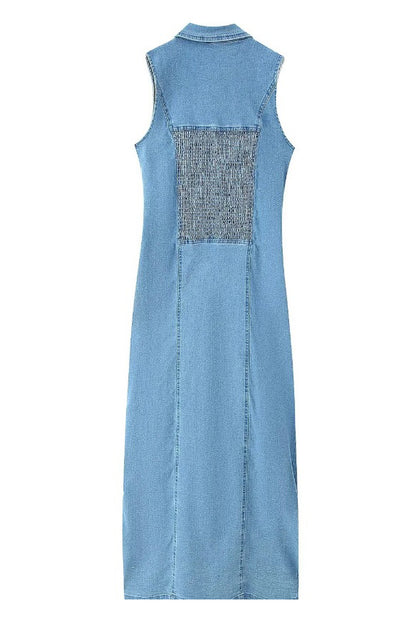 Slim Light Blue Denim Button Maxi Dress