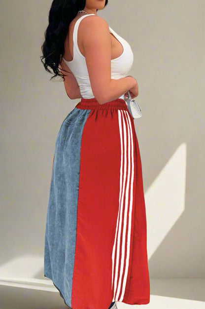 Wide Denim Skirts with Wide Contrast Side Lines