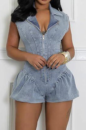 Sleeveless Elastic Lantern Shorts Romper