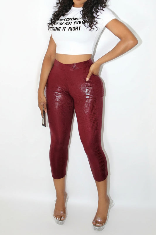 Stretch Faux Leather Cropped Pants