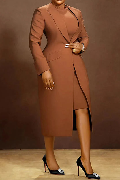 Solid Color Cardigan Long Sleeve Set