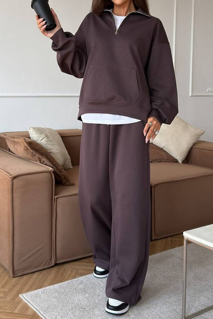 Quarter Zip Wide Leg Lounge Set