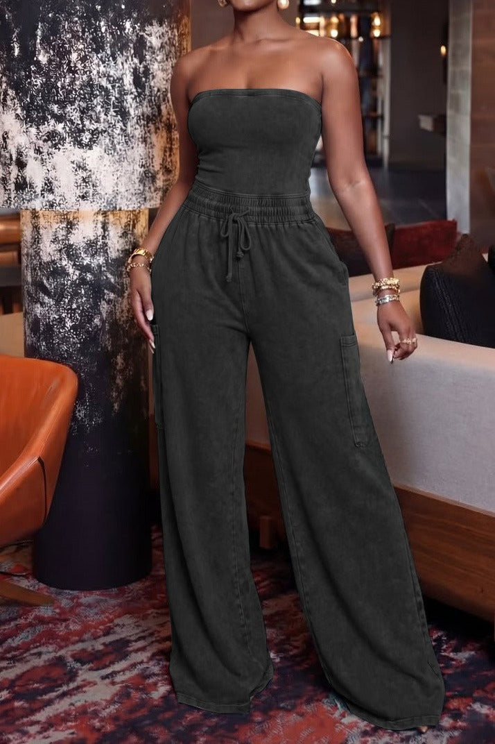 Mineral Wash Bandeau Cargo Jumpsuit