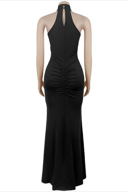 Sequin Ruffle Halter Maxi Dress