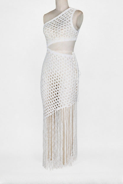 One-Shoulder Crochet Cutout Maxi Dress