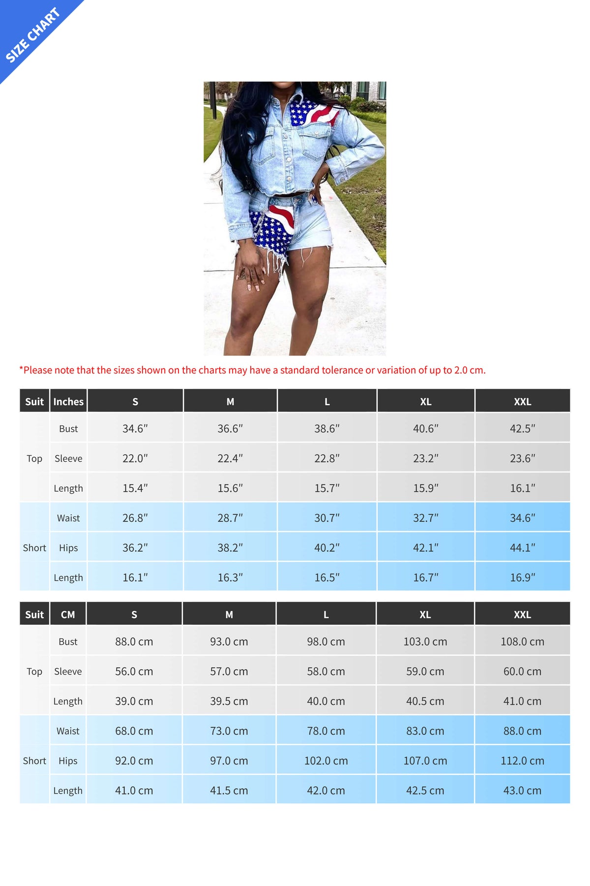 Casual Denim Set with Flag Print for Women