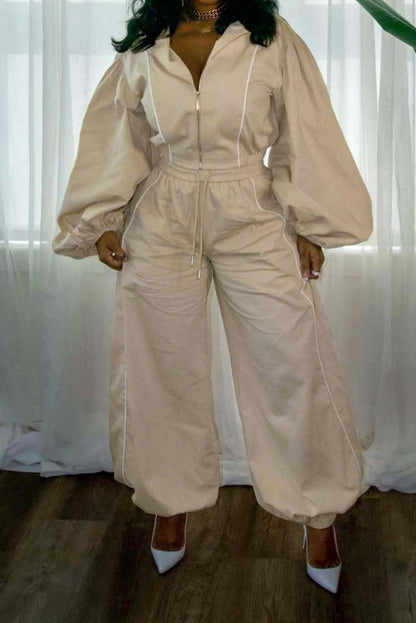 Puff-Sleeve Zip Jacket & Jogger Pants Set
