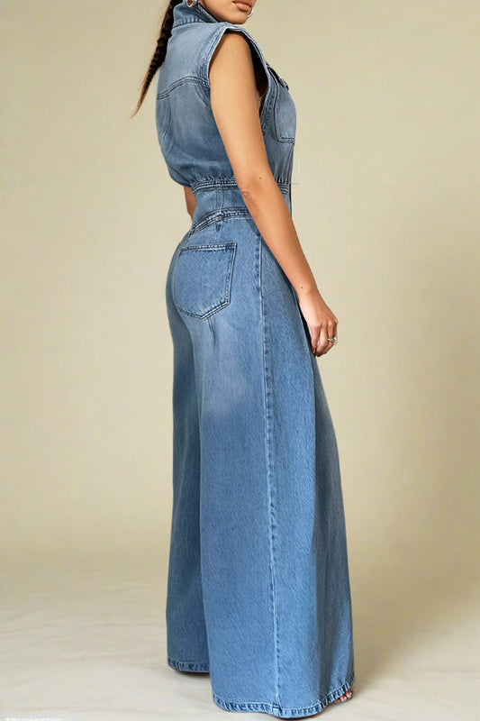 Wide Leg Denim Jumpsuits