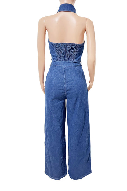 Halter Backless Jumpsuit Wide Leg Stretch
