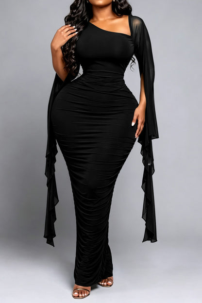 Ruched One-Shoulder Maxi Dress