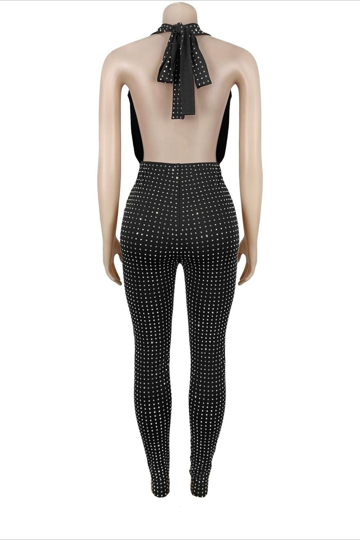 Rhinestone Halter Backless Jumpsuit