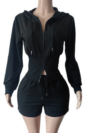 Cropped Zip Hoodie and Shorts Set