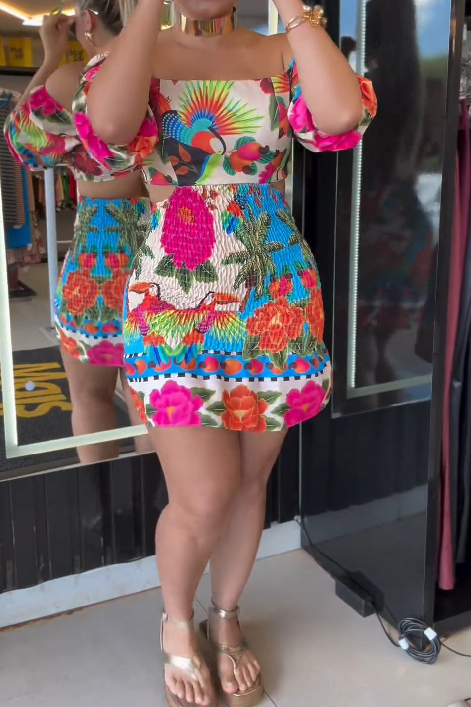 Floral Print Backless Cutout Mini Dresses