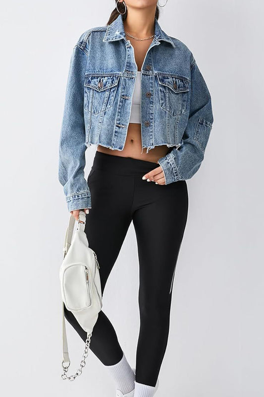 Long Sleeve Cropped Loose Denim Jacket