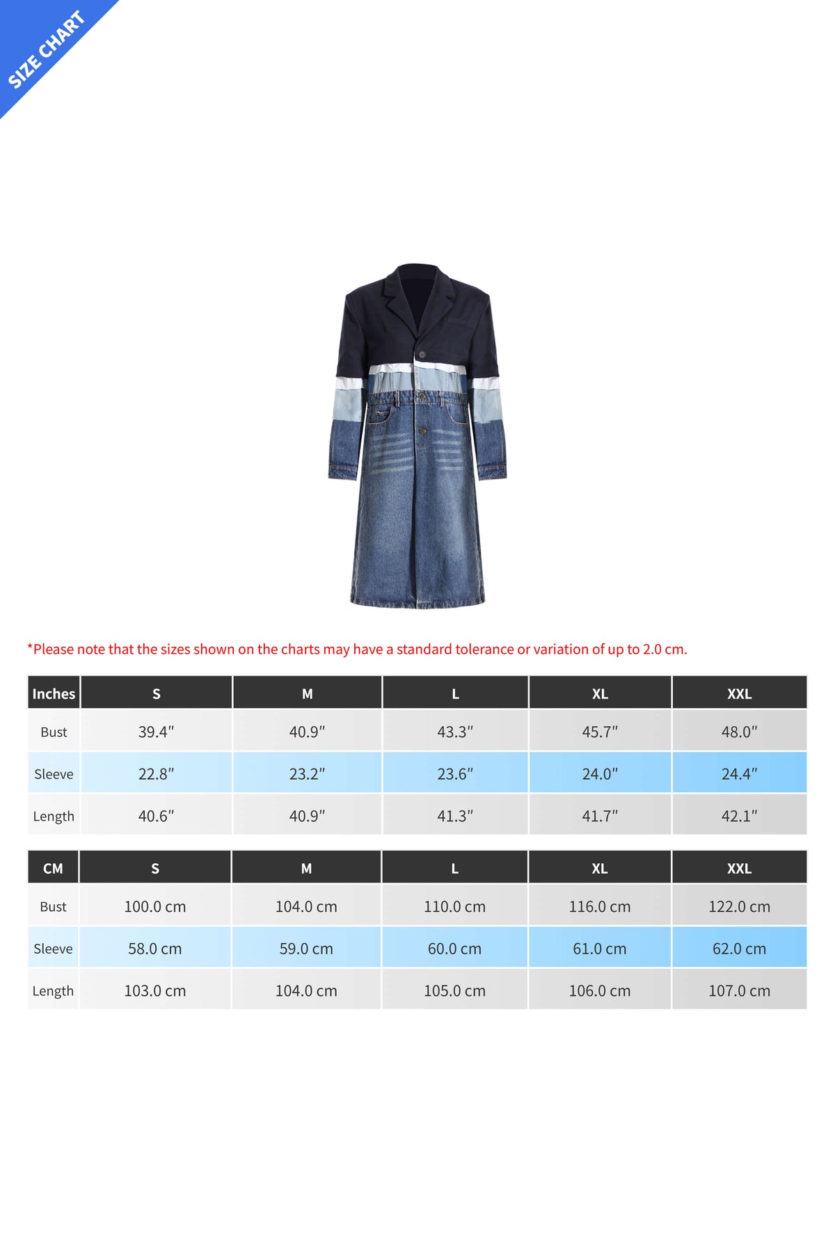 Contrast Denim Midi Trench Coat