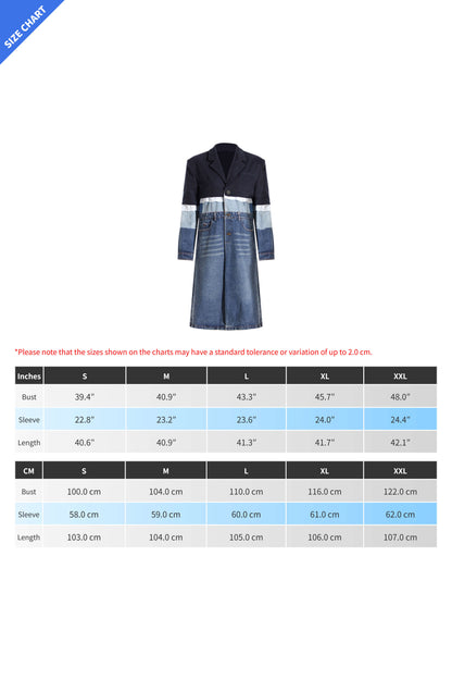Contrast Denim Midi Trench Coat