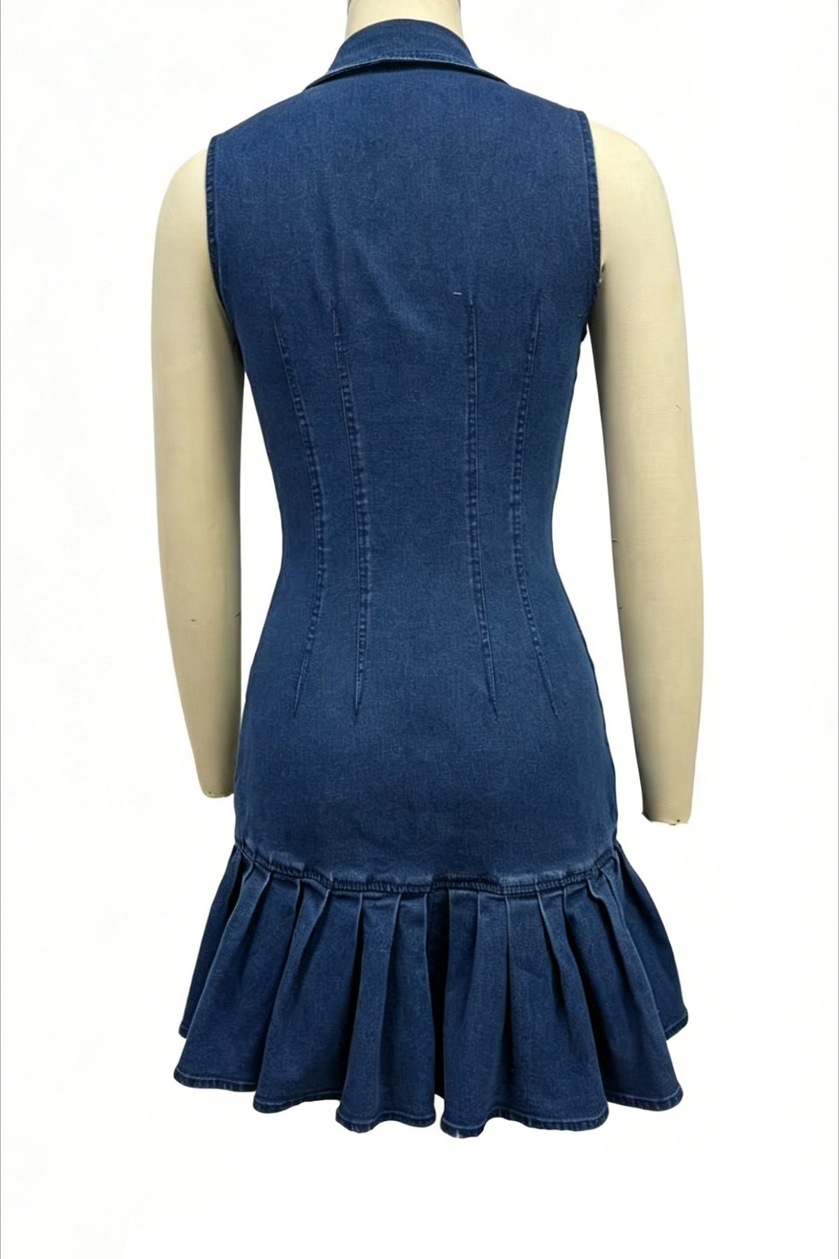 Embellished Collar Ruffle Denim Mini Dress