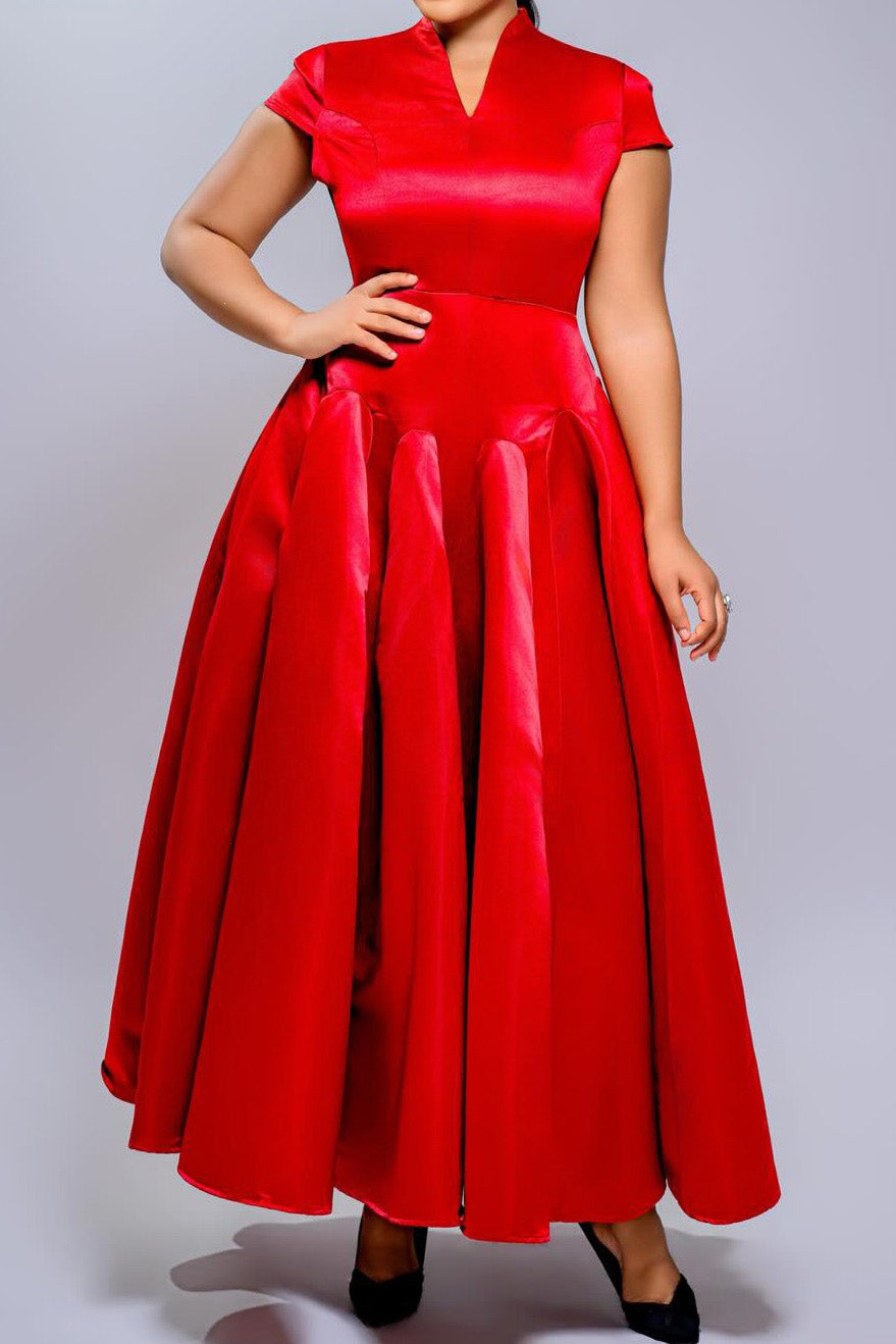 Pleated Cap Sleeve Maxi Dress