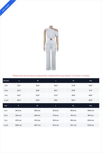 One-Shoulder Draped Wide Leg Jumpsuit