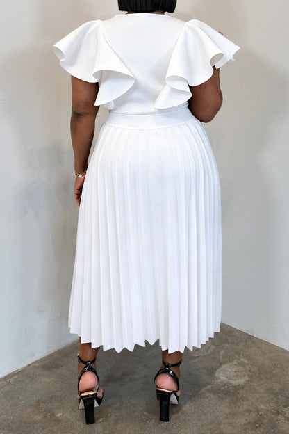 Plus Size Ruffle Sleeve Pleated Dress