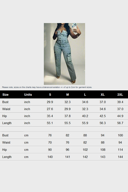 One Piece Denim Cargo Jumpsuit