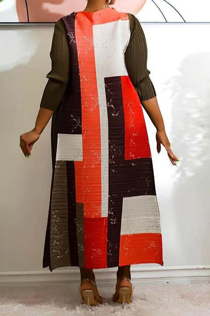 Abstract Print Pleated A Line Midi Dress