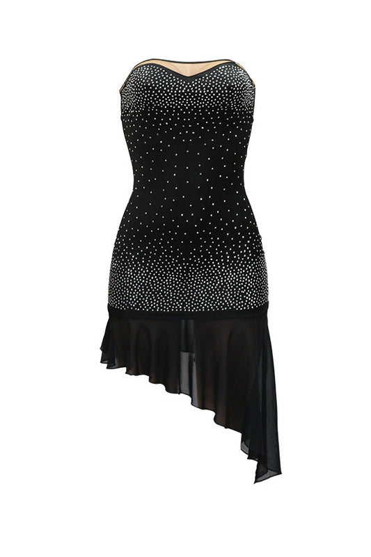 Asymmetric Frill Hem Bandeau Midi Dress