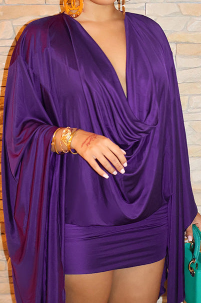 Cowl Neck Batwing Sleeve Mini Dress