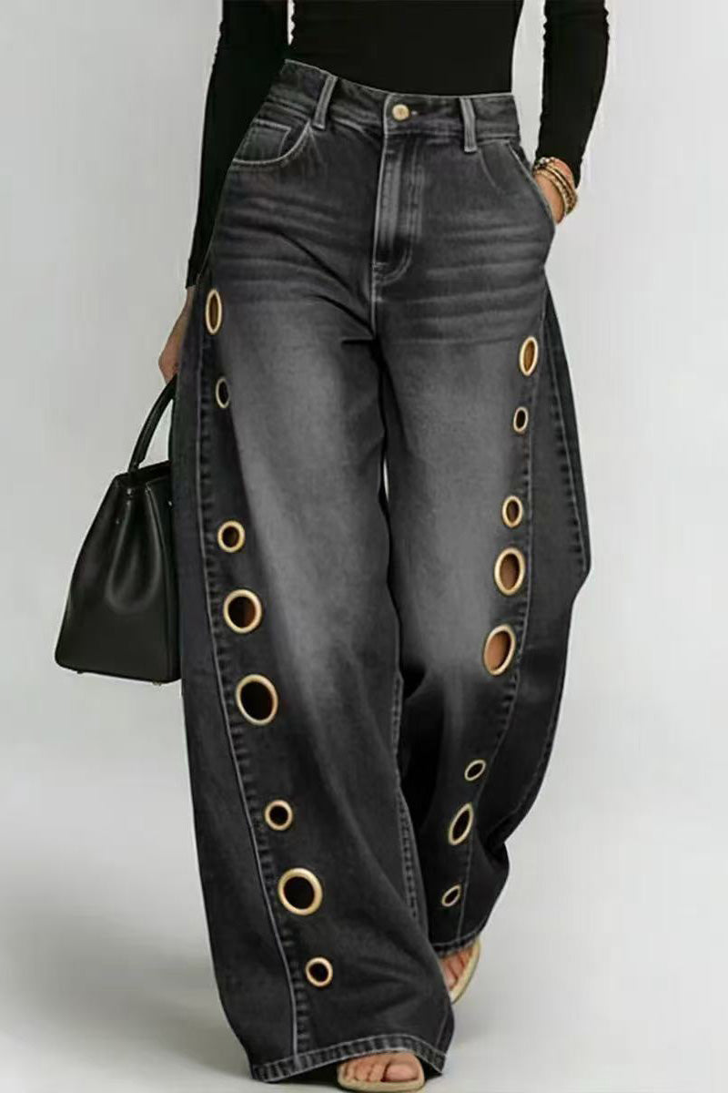 Statement Grommet Wide Leg Jeans
