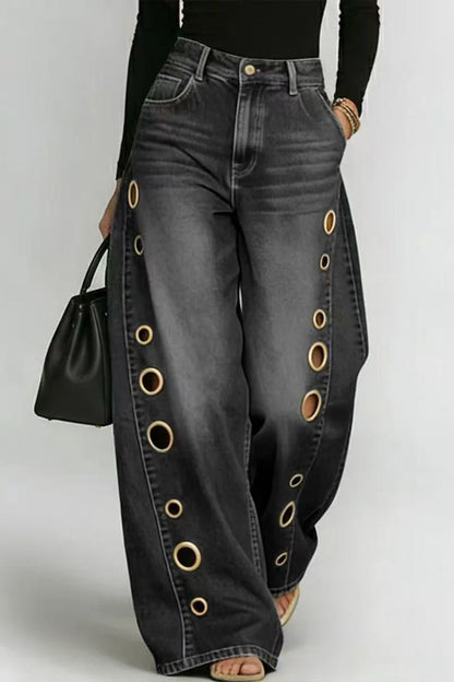 Statement Grommet Wide Leg Jeans