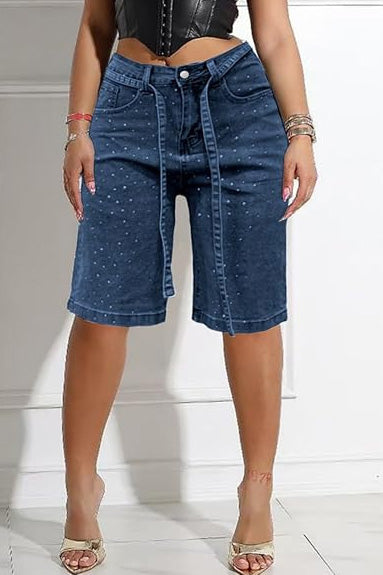 Rhinestone Denim Bermuda Shorts