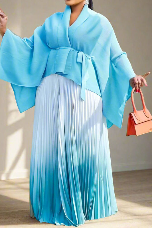 Gradient Batwing Sleeve Top and Skirt Set
