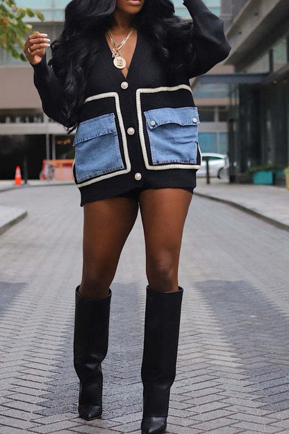Denim Combo Cardigan