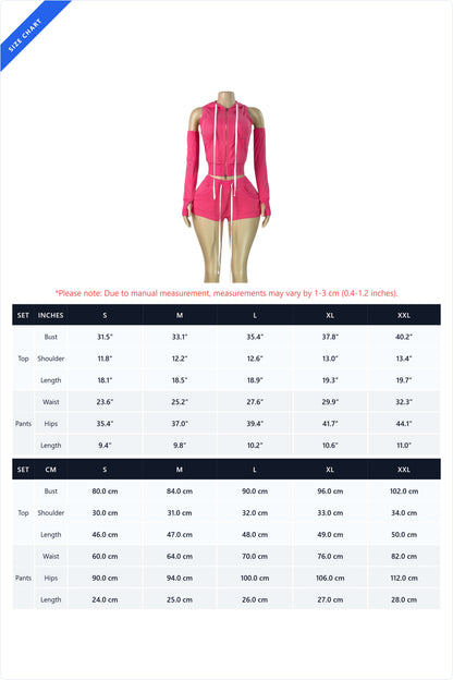 3-Piece Zip Hoodie Shorts & Sleeves Set