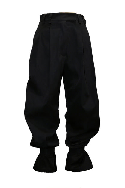Pleated Ruffle-Cuff Balloon Trousers