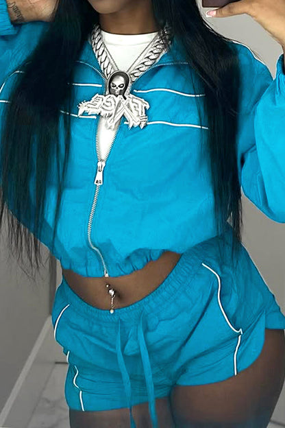 Cropped Zip-Up Jacket & Shorts Track Set