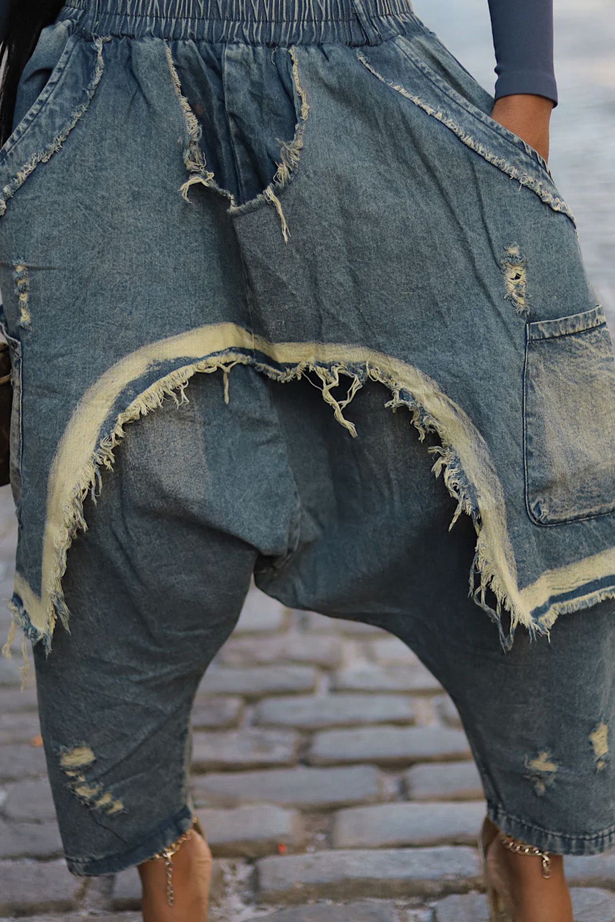 Vintage Ripped Harem Fit Denim Pants