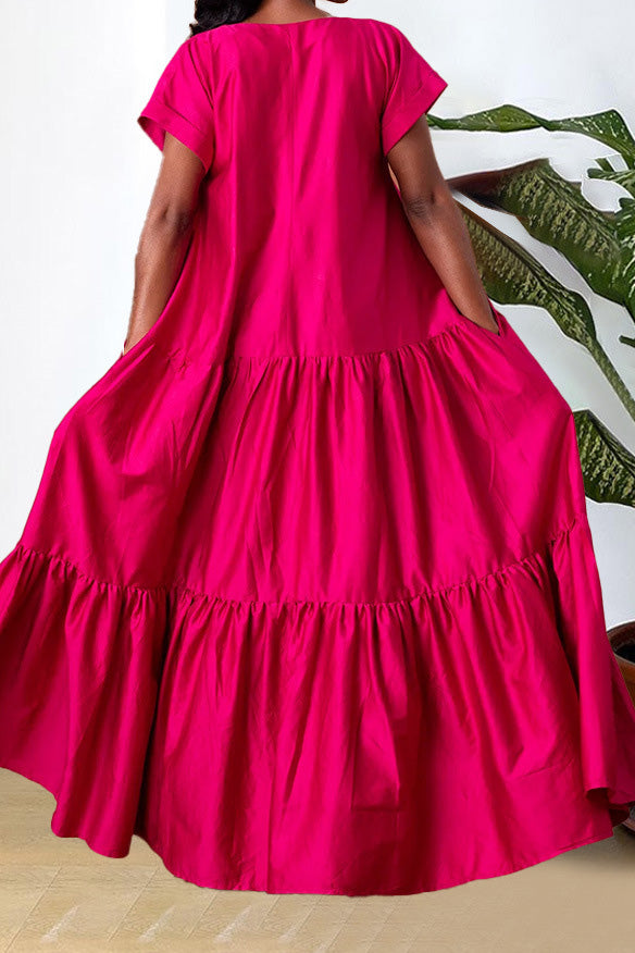 V-Neck Tiered Flowy Smock Maxi Dress