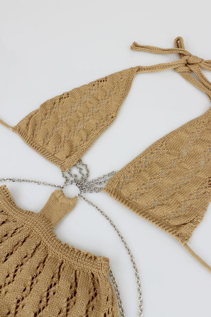 Chain-Linked Cutout Halter Crochet Maxi Dress