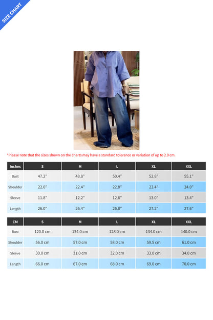 Blue Striped Loose Fit Long Sleeve Shirt