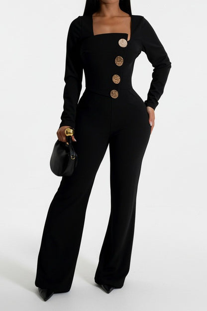 Asymmetrical Tailored Wide-Leg Jumpsuit