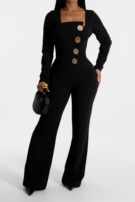 Asymmetrical Tailored Wide-Leg Jumpsuit