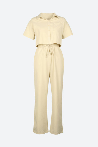 Short Sleeve Crop Top Wide Leg Pants Sets
