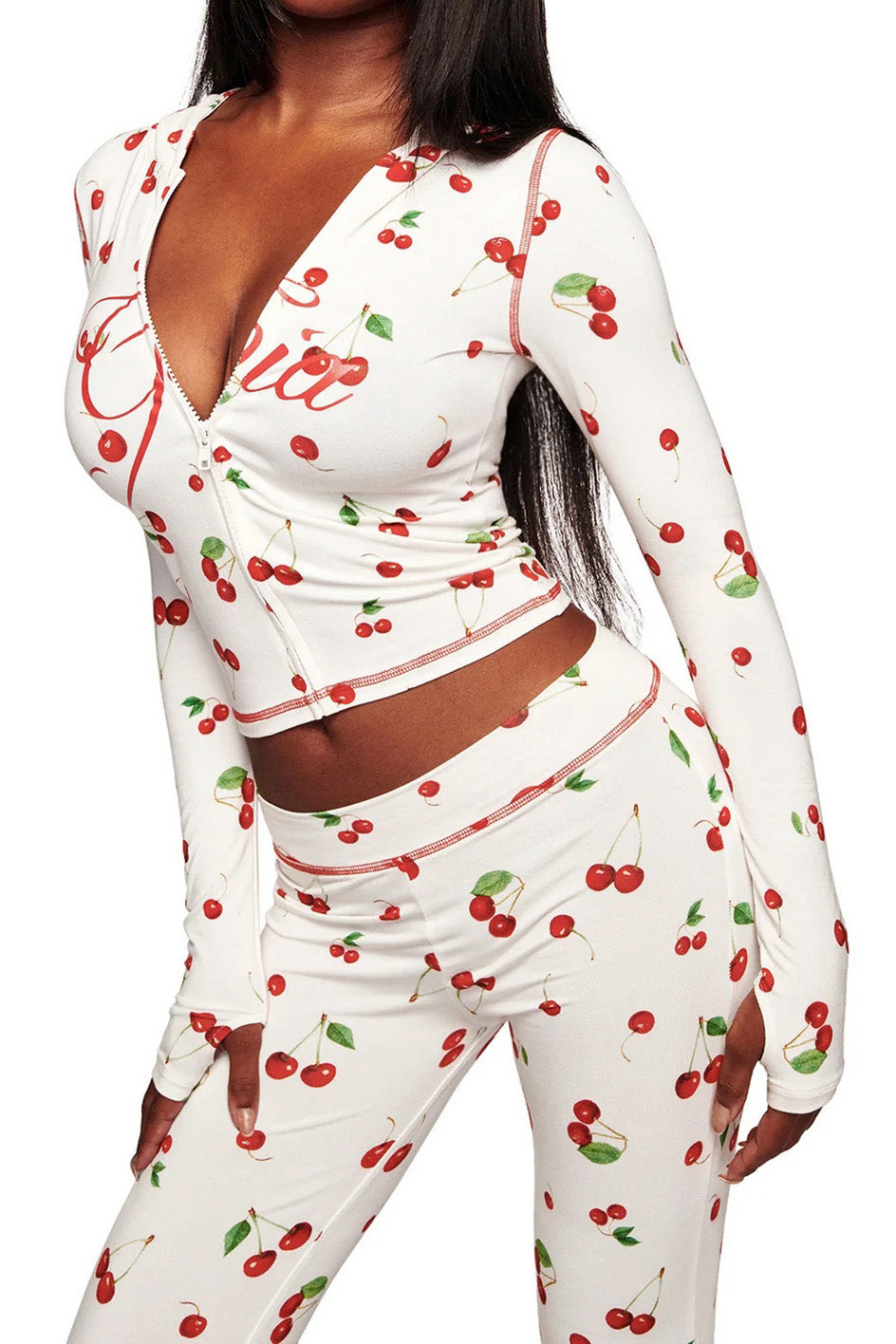 All-Over Print Zip-Up Hoodie & Flare Pant Set